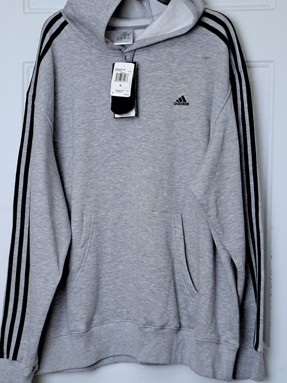 Adidas Men’s Long Sleeve Light Gray Hoodie with Black Stripes - Picture 5 of 11